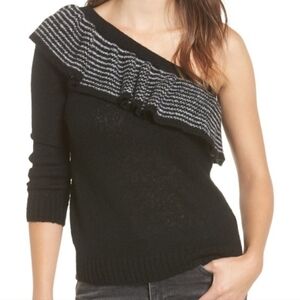 NWT BP. Black & White One Shoulder Ruffe Sweater Size Medium